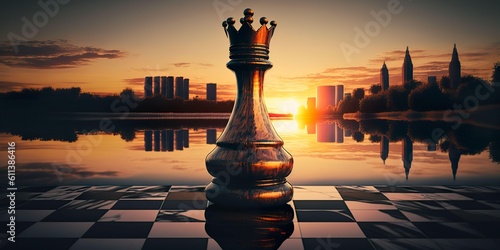 chess King Piece with panoramic background photo