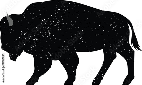 Buffalo silhouette with grunge texture, isolated on white.  ZIP file contains EPS, JPEG and PNG formats