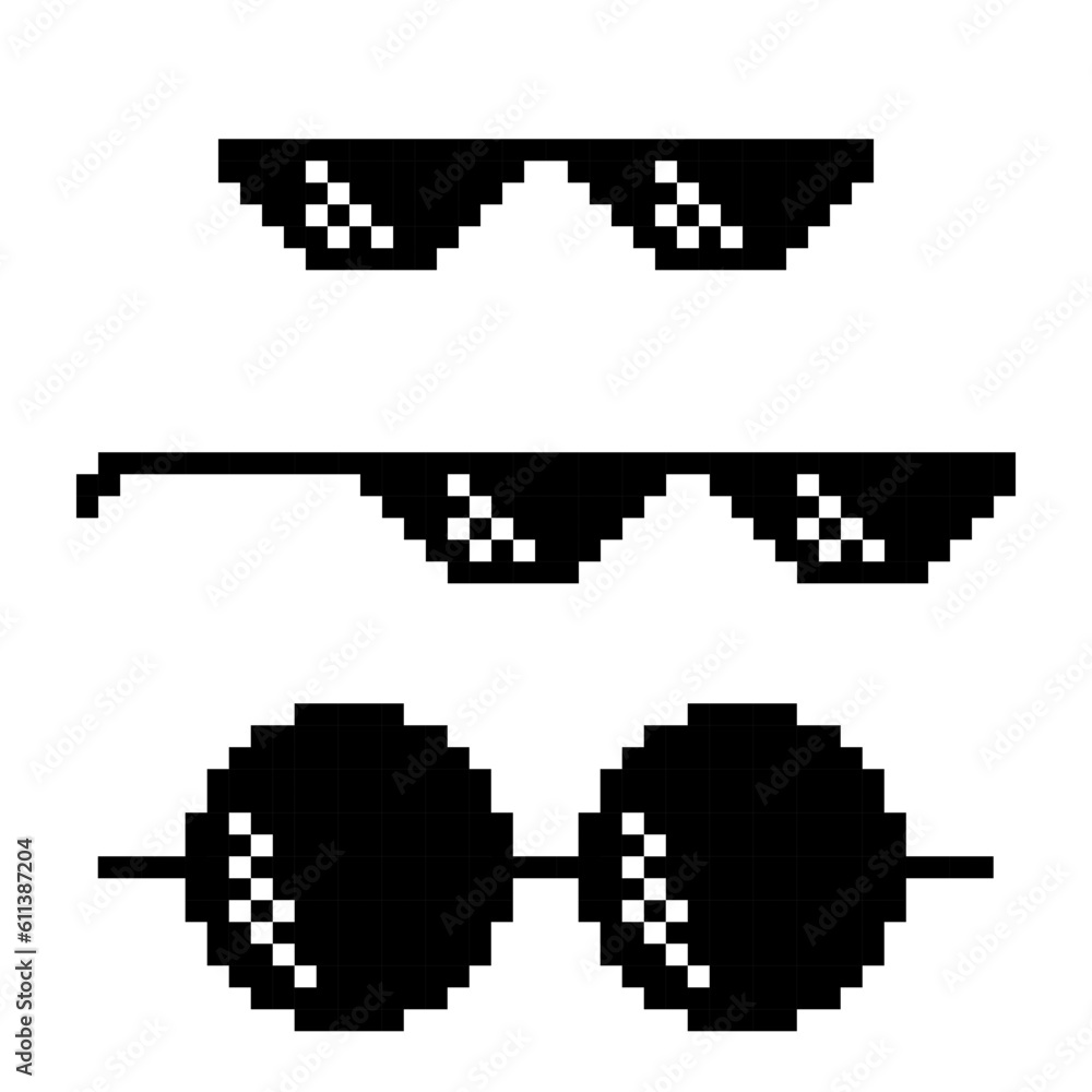 Sunglasses pixel logo icon sign Decorative template Modern creative design App game style Fashion print for clothes apparel greeting invitation card cover badge banner websites poster flyer sticker ad