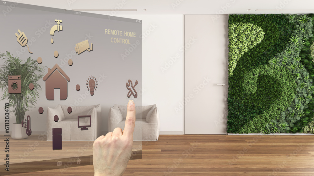 Smart home control concept, hand controlling digital interface from ...
