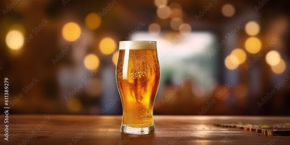 AI Generated. AI Generative. Fresh draft blew bee mug glass alcohol ar bar pub table. Restaurant brewing mockup. Graphic Art AI Generated. AI Generative. Fresh draft blew bee mug glass alcohol ar bar pub table. Restaurant brewing mockup. Graphic Art