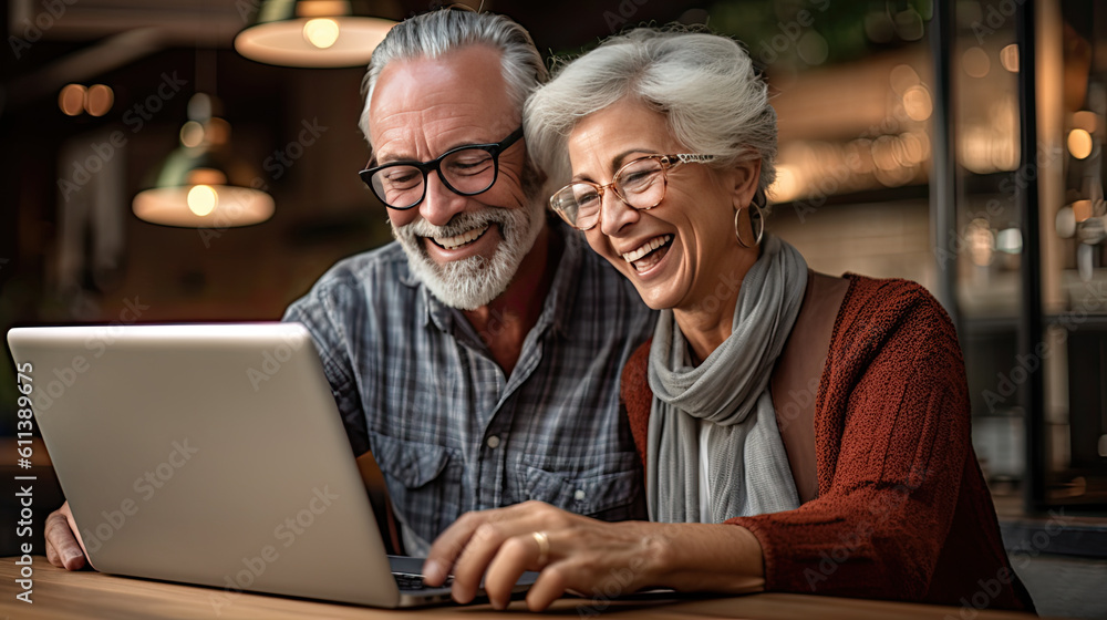 Senior couple browsing the internet together Generative AI Senior couple browsing the internet together Generative AI