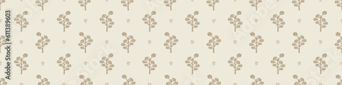 Quirky forest tree lino cut motif vector border. Seamless decoration of whimsical woodland botanical design for scandi ribbon. 