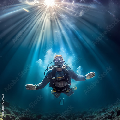 Diver Diving at the sea illustration