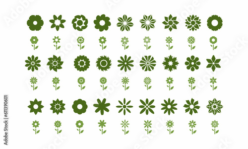 set of green flower vector icon