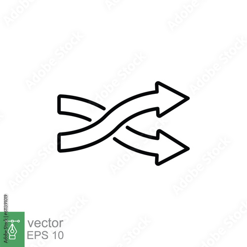 Redirection icon. Simple outline style. Redirect arrow, two intertwining arrows, cross, change concept. Thin line symbol. Vector illustration isolated on white background. EPS 10.
