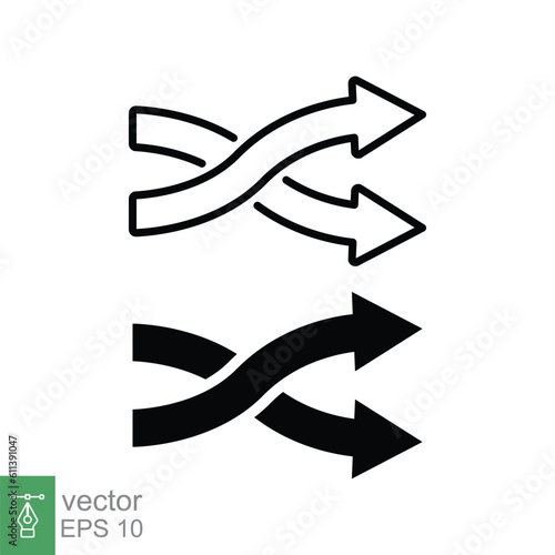 Redirection icon. Simple outline and solid style. Redirect arrow, two intertwining arrows, cross, change concept. Thin line and glyph symbol. Vector illustration isolated on white background. EPS 10.