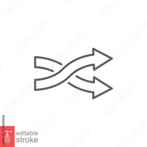 Redirection icon. Simple outline style. Redirect arrow, two intertwining arrows, cross, change concept. Thin line symbol. Vector illustration isolated on white background. Editable stroke EPS 10.