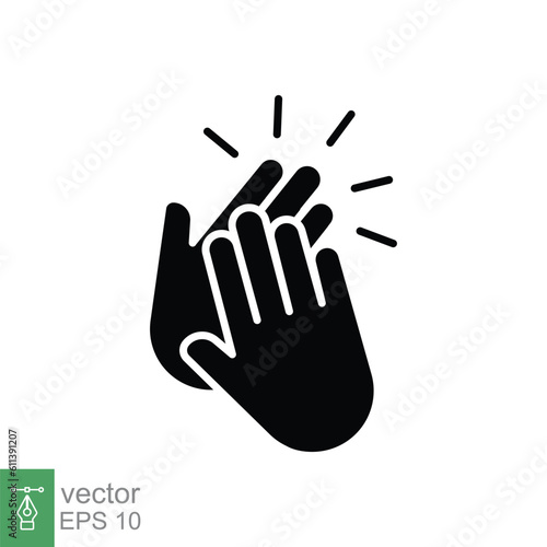 Applause icon. Simple solid style. Clap, hand, high five, plaudits, standing ovation, success concept. Black silhouette, glyph symbol. Vector illustration isolated on white background. EPS 10.