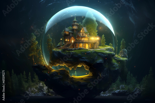 A phenomenal world in a transparent bubble created with Generative AI technology