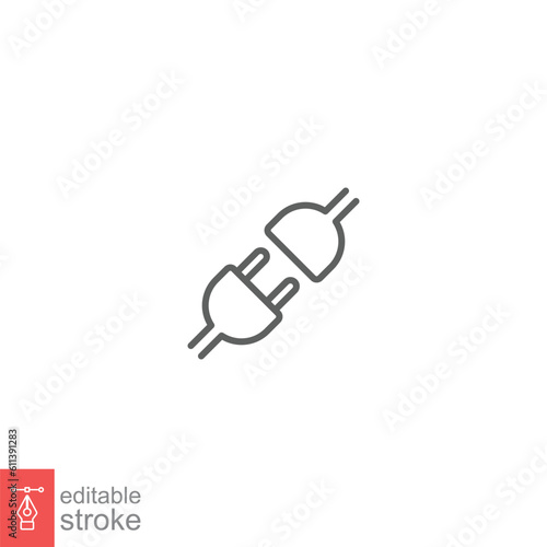 API icon. Simple outline style. Electric socket with a plug, connection and disconnection concept. Thin line symbol. Vector illustration isolated on white background. Editable stroke EPS 10.