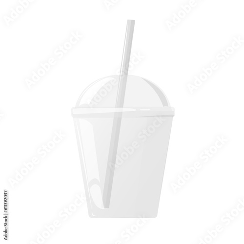 Plastic cup with dome cap and cocktail tube. For milkshake and lemonade, juice, tea and smoothie. Vector illustration