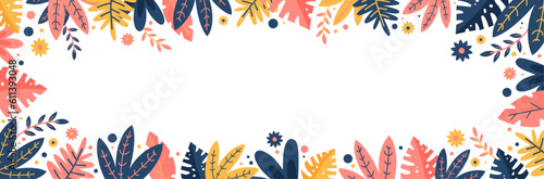 Cadre de fleurs - Éléments vectoriels modifiables présentant des feuilles colorées - Arrière-plan décoratif poétique - Illustrations de feuilles minimalistes - Encadrement 
