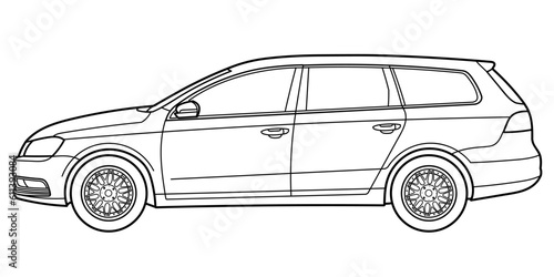 classic station wagon. Different five view shot - front  rear  side and 3d. Outline doodle vector illustration  