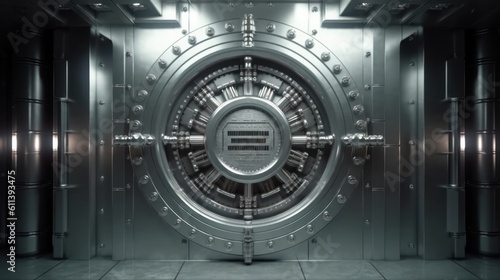Silver bank vault front .Neural network AI generated