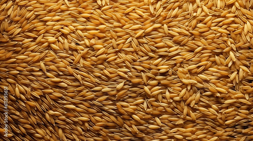 Ear of rice. Close-up to rice seeds in ear of paddy. Beautiful golden rice field and ear of rice. Generative AI
