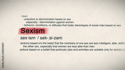 The Word Sexism Red Highlighted in a Dictionary Animation photo