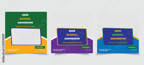 School admission social media post banner design. Back to school admission promotion banner. school admission template for social media ad design