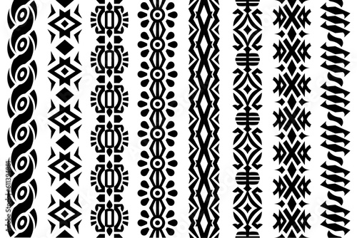 Abstract lace, trim decorative design elements. Black seamless repeating lace ribbon, tape collection for your design projects