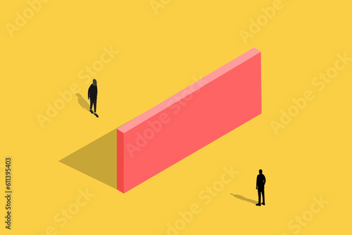 Businessmen with wall barrier. concept of discussion, meeting, and crossing gap