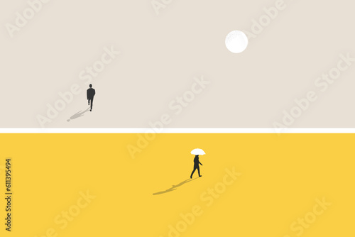 Business dispute or disagreement vector concept with two businessman walking away from each other. Symbol of miscommunication, conflict, argument. Eps10 illustration photo