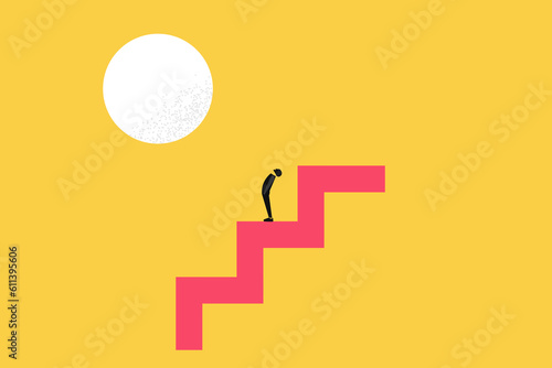businessman on stairs looking up the balls concept of career ,big ambition, success, growth and motivation