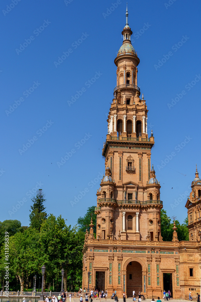 plaza de espana, in the spanish city of seville showing one tower