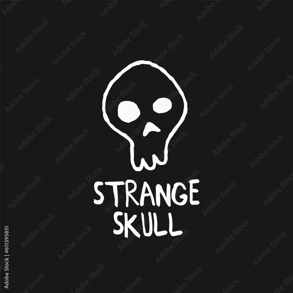 Strange Skull Abstract Vector Sign, Symbol or Logo Template. Hand Drawn Illustration with Shabby Textures. Isolated