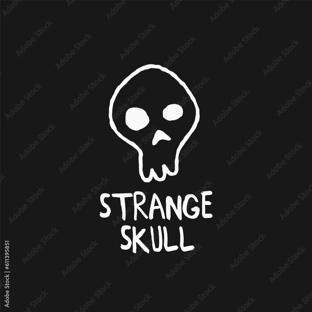 Strange Skull Abstract Vector Sign, Symbol or Logo Template. Hand Drawn Illustration with Shabby Textures. Isolated Strange Skull Abstract Vector Sign, Symbol or Logo Template. Hand Drawn Illustration with Shabby Textures. Isolated