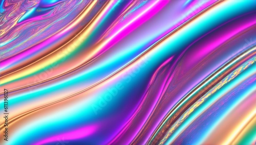 Colorful holographic foil fluid design background, vibrant abstract metallic geometric wave, liquid iridescent metal spectrum surface, generative ai