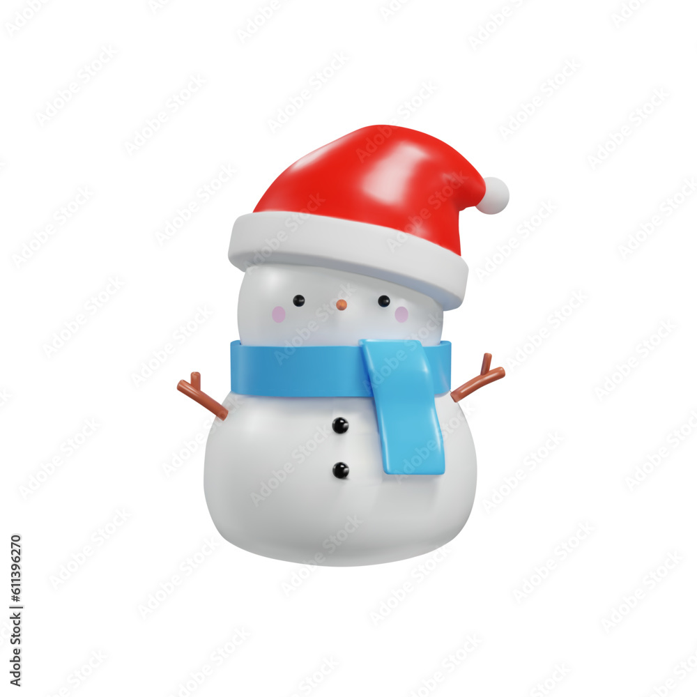 3D render snowman in santa hat. Cartoon Christmas character in realistic clay, plastic style. Winter vector illustration for New Year, holidays, advertise, sales. Decor elements for celebration 3D render snowman in santa hat. Cartoon Christmas character in realistic clay, plastic style. Winter vector illustration for New Year, holidays, advertise, sales. Decor elements for celebration