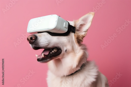 A dog wearing a virtual reality glass. Generative AI