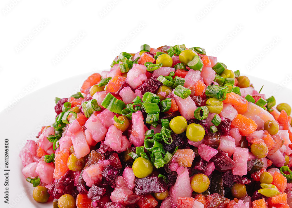 salad vinaigrette with boiled vegetables on plate salad vinaigrette with boiled vegetables on plate