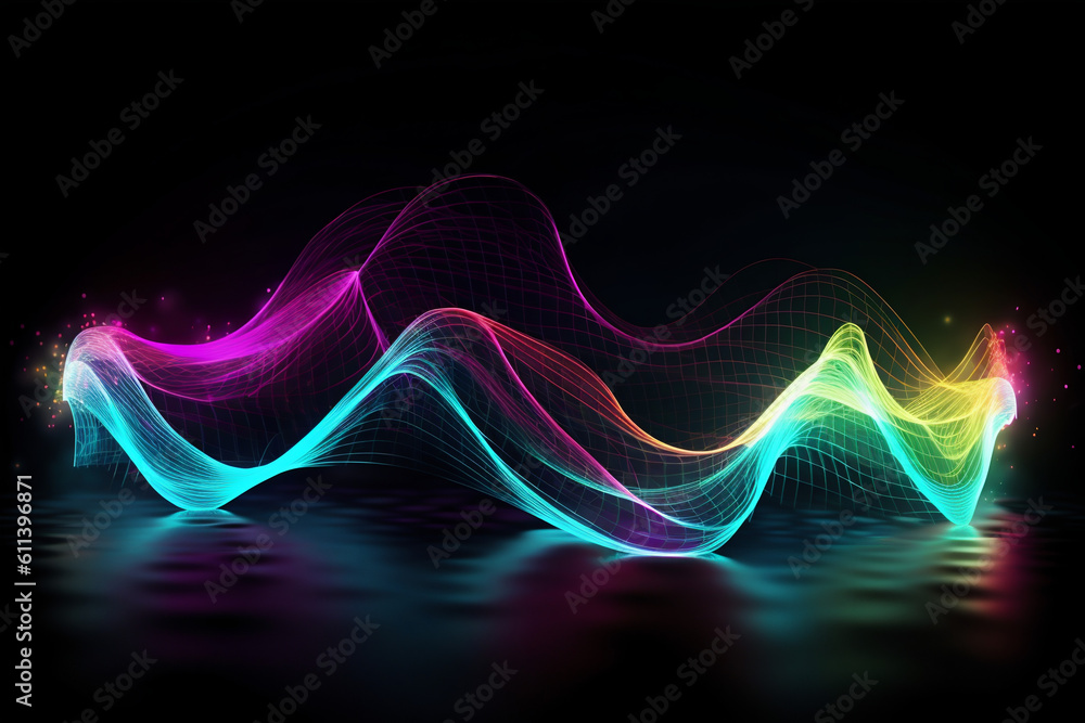 Neon Waves abstract background. Generative AI
