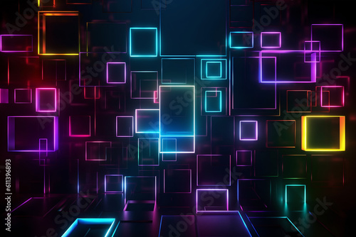 Neon squares abstract background. Generative AI