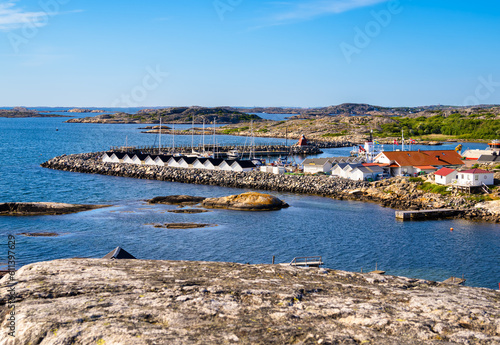 View of the bay, the fishing village of Vrango and the beautiful nature on the island of Vrango, Sweden