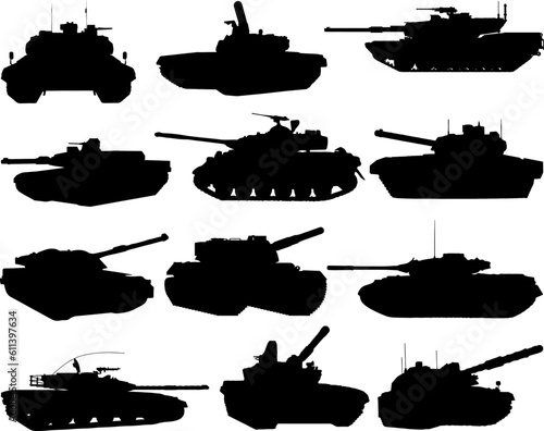 Set of Military Tanks Silhouette