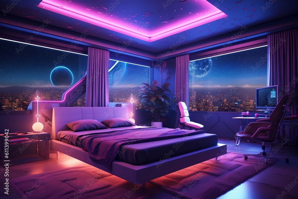 Futuristic bedroom, generative ai Futuristic bedroom, generative ai