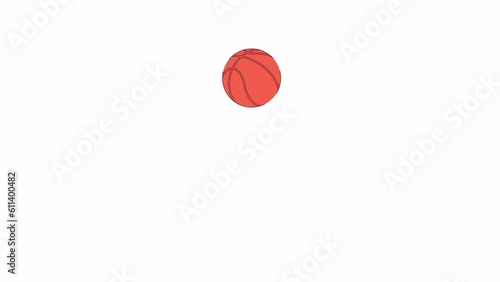 Bouncing basketball animation. Flat cartoon style icon 4K video footage for web design. Ball dribble isolated colorful animated object on white background with alpha channel transparency