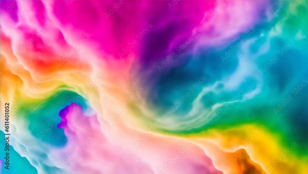 Abstract colorful rainbow soft pastel color cloud background, multicolored ink drop fluid motion in water, generative ai, ai