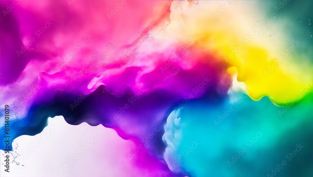 Abstract colorful rainbow soft pastel color cloud background, multicolored ink drop fluid motion in water, generative ai, ai