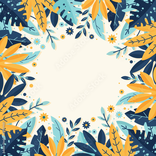 Motifs fleurs - Cadre fleuri - Fleurs, feuilles et branches - Illustrations vectorielles éditables d'un univers coloré végétal et poétique - Papier peint - Arrière plan design et moderne
