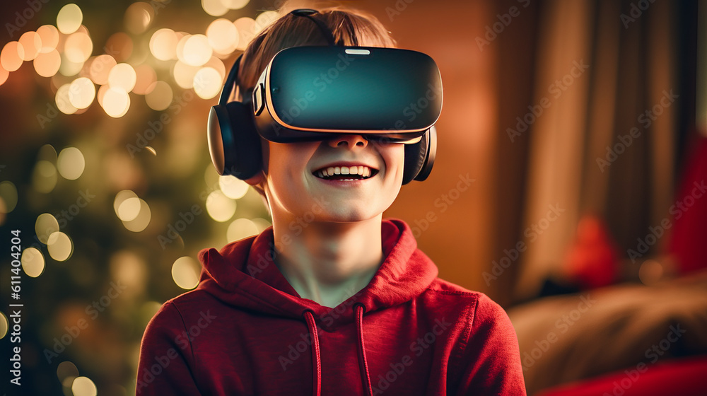 Young guy in virtual glasses smiling Young guy in virtual glasses smiling
