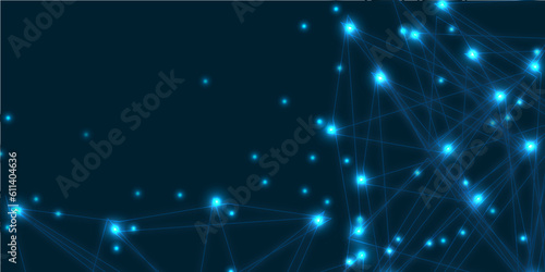 Abstract global pattern geometric polygonal space background and network connections with bokeh points and lines. Abstract blue lines and dots connections, social network communication pattern.