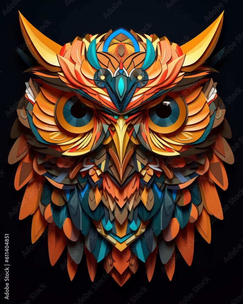 Fototapeta premium Origami Owl with Golden Feathers