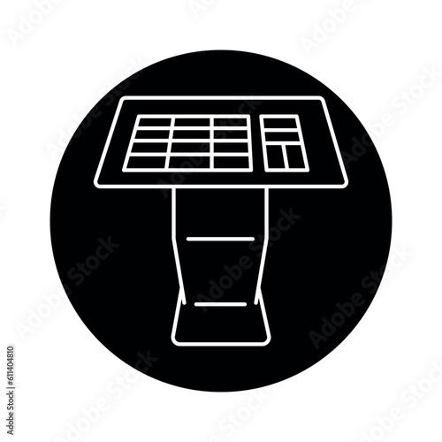 Interactive information kiosk black line icon. Self service counter
