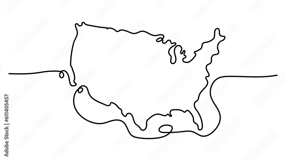 continuous line map of united state of America Stock Vector | Adobe Stock