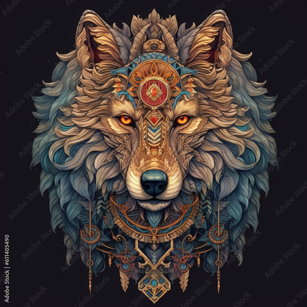 Obraz premium An Ornate Wolf with Stunning Patterns: Intricate, Majestic, and Captivating