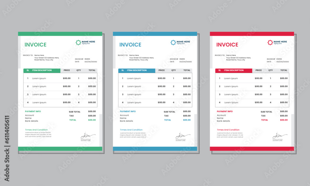 Corporate Invoice template design minimal and professional payment agreement form money accounting tax page. clean invoice, simple invoice document 
