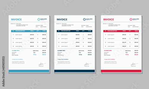 Corporate Invoice template design minimal and professional payment agreement form money accounting tax page. clean invoice, simple invoice document 
